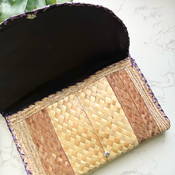 Purple Raffia Straw Weave Woven Oversized Clutch Bag Purse - Picture 3 of 7